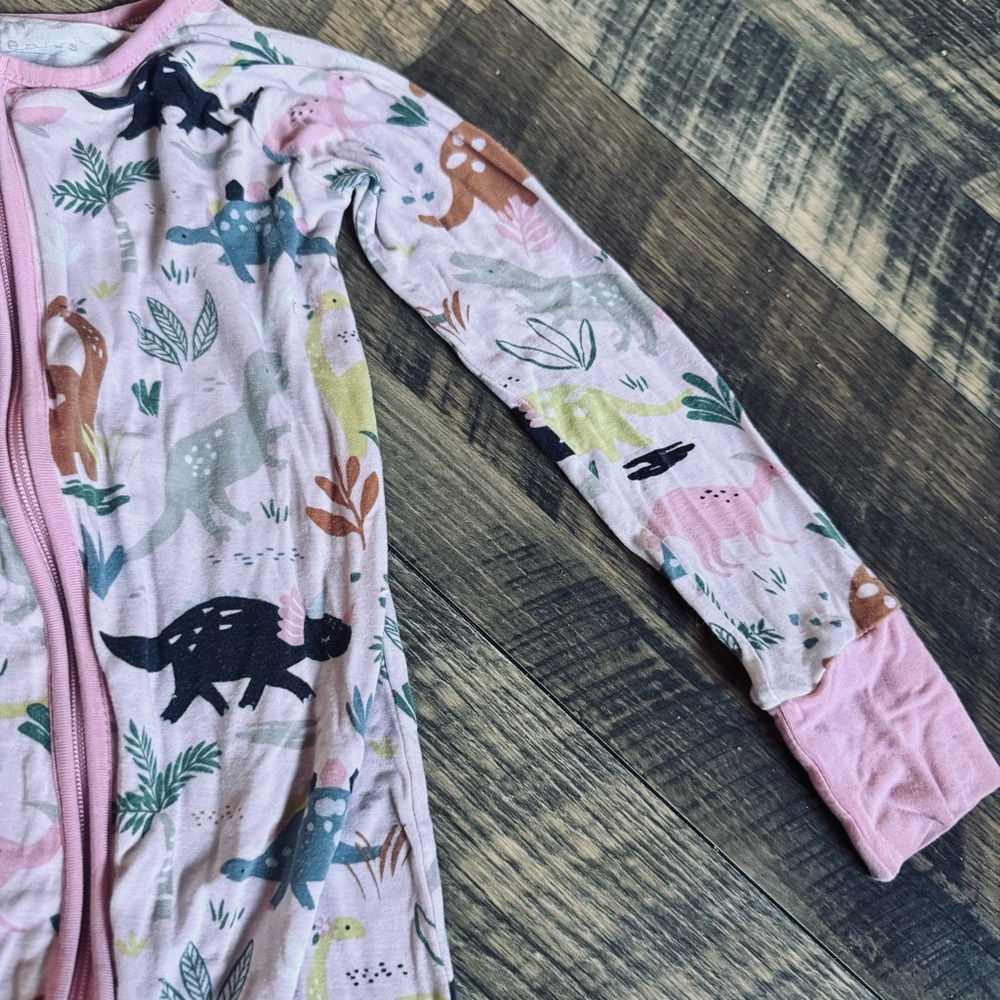 Little Sleepies Pink Floral and Green Dino Zip One-Piece Pajama - Picture 5 of 9